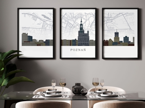 Plakat skylines TRYPTYK Poznań z mapą