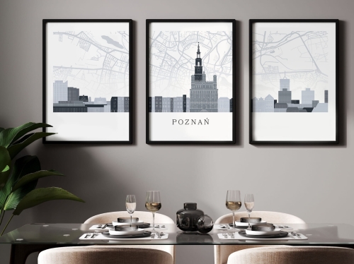 Plakat skylines TRYPTYK Poznań z mapą