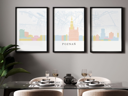 Plakat skylines TRYPTYK Poznań z mapą