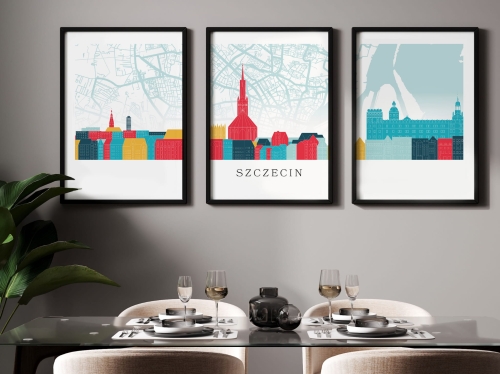 Plakat skylines TRYPTYK Szczecin z mapą