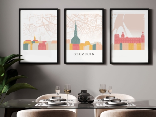 Plakat skylines TRYPTYK Szczecin z mapą
