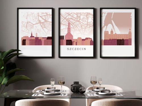 Plakat skylines TRYPTYK Szczecin z mapą