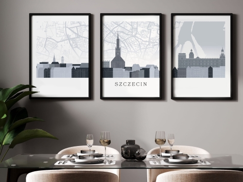 Plakat skylines TRYPTYK Szczecin z mapą