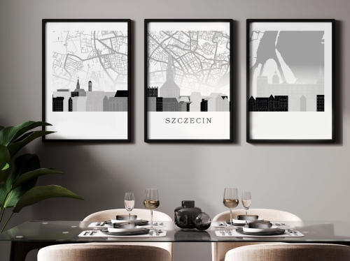 Plakat skylines TRYPTYK Szczecin z mapą
