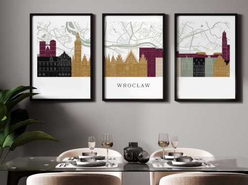 Plakat skylines TRYPTYK Wrocław z mapą