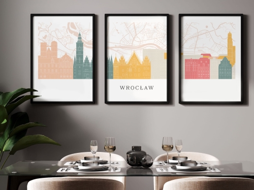 Plakat skylines TRYPTYK Wrocław z mapą 