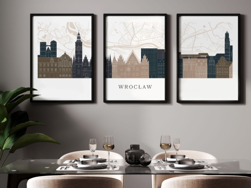 Plakat skylines TRYPTYK Wrocław z mapą
