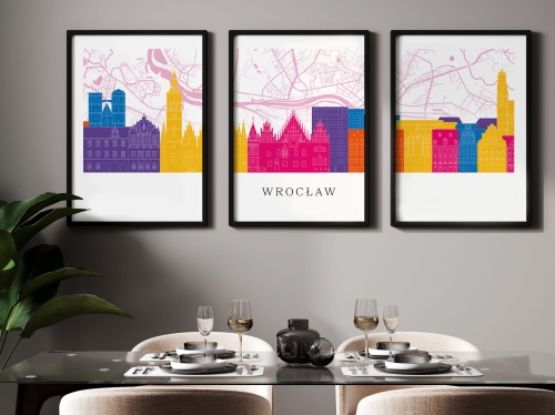 Plakat skylines TRYPTYK Wrocław z mapą