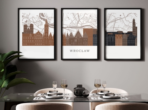 Plakat skylines TRYPTYK Wrocław z mapą
