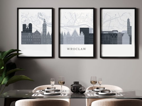 Plakat skylines TRYPTYK Wrocław z mapą