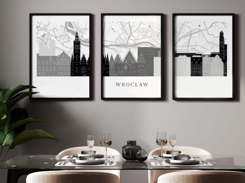 Plakat skylines TRYPTYK Wrocław z mapą