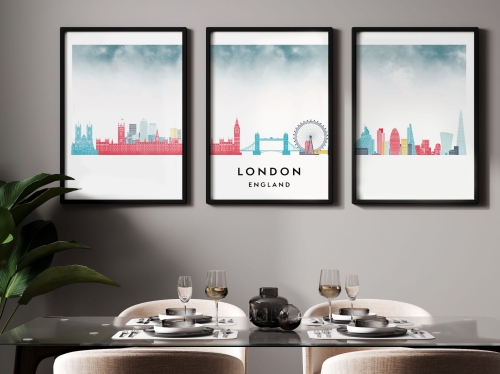 Plakat skylines TRYPTYK Londyn London w stylu Watercolor/ Akwarelowym 