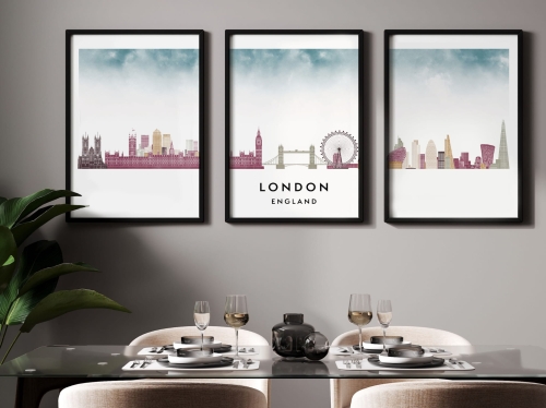Plakat skylines TRYPTYK Londyn London w stylu Watercolor/ Akwarelowym 