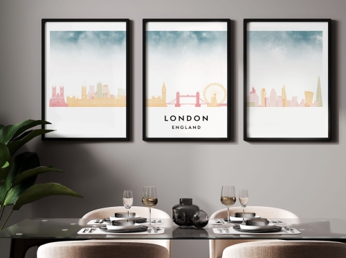 Plakat skylines TRYPTYK Londyn London w stylu Watercolor/ Akwarelowym 