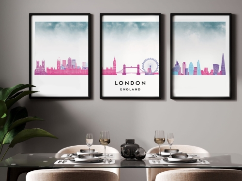 Plakat skylines TRYPTYK Londyn London w stylu Watercolor/ Akwarelowym 