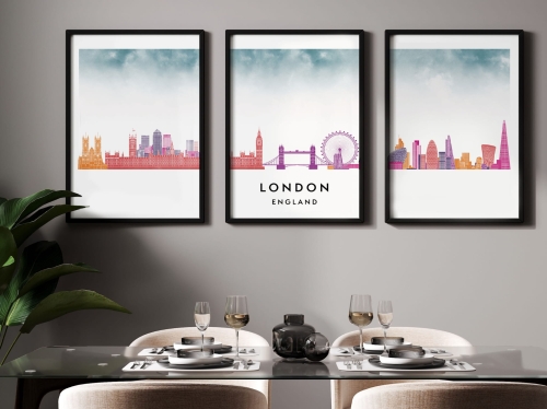 Plakat skylines TRYPTYK Londyn London w stylu Watercolor/ Akwarelowym