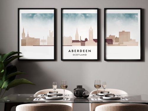 Plakat skylines TRYPTYK Aberdeen w stylu Watercolor/ Akwarelowym