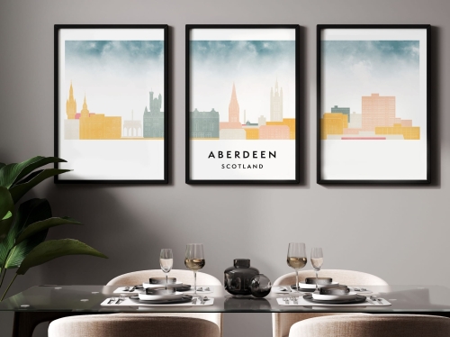 Plakat skylines TRYPTYK Aberdeen w stylu Watercolor/ Akwarelowym