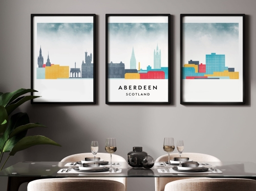 Plakat skylines TRYPTYK Aberdeen w stylu Watercolor/ Akwarelowym