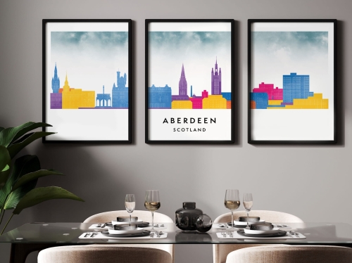 Plakat skylines TRYPTYK Aberdeen w stylu Watercolor/ Akwarelowym