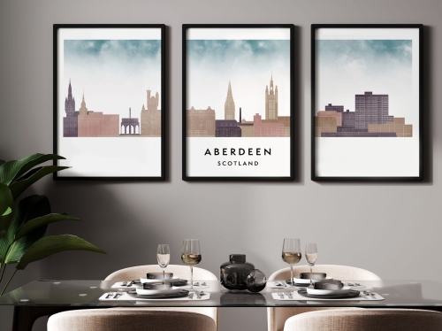 Plakat skylines TRYPTYK Aberdeen w stylu Watercolor/ Akwarelowym 