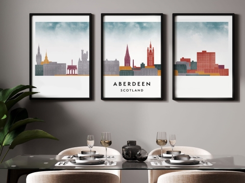 Plakat skylines TRYPTYK Aberdeen w stylu Watercolor/ Akwarelowym 