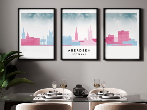 Plakat skylines TRYPTYK Aberdeen w stylu Watercolor/ Akwarelowym 