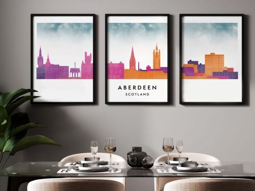 Plakat skylines TRYPTYK Aberdeen w stylu Watercolor/ Akwarelowym