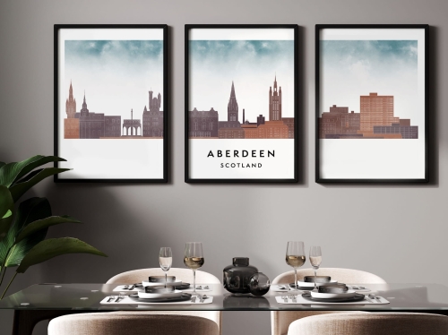Plakat skylines TRYPTYK Aberdeen w stylu Watercolor/ Akwarelowym