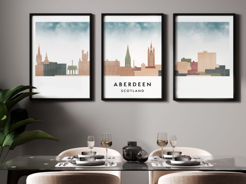 Plakat skylines TRYPTYK Aberdeen w stylu Watercolor/ Akwarelowym