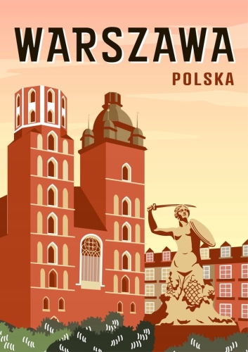 Plakat podróżniczy Warszawa Syrenka Polska