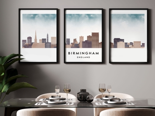 Plakat skylines TRYPTYK Birmingham w stylu Watercolor/ Akwarelowym