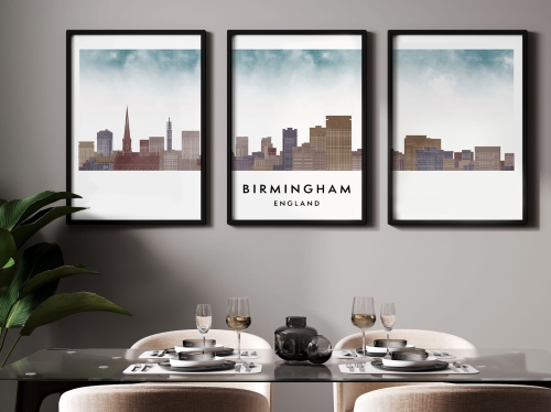 Plakat skylines TRYPTYK Birmingham w stylu Watercolor/ Akwarelowym