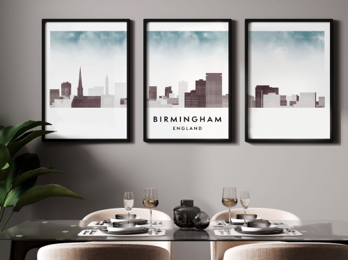 Plakat skylines TRYPTYK Birmingham w stylu Watercolor/ Akwarelowym
