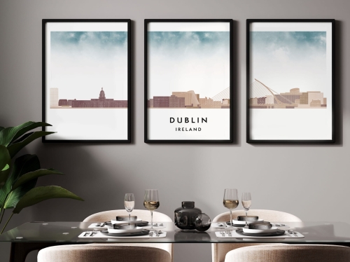 Plakat skylines TRYPTYK Dublin w stylu Watercolor/ Akwarelowym