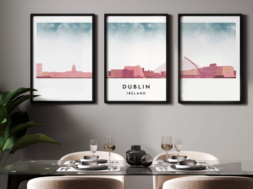 Plakat skylines TRYPTYK Dublin w stylu Watercolor/ Akwarelowym