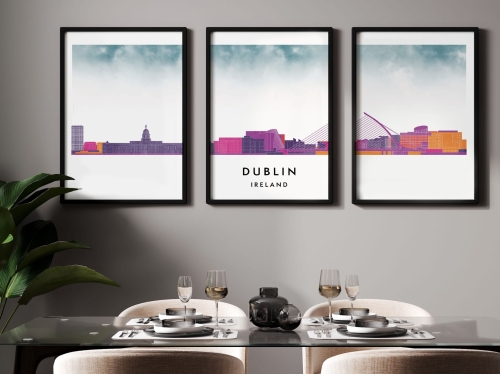 Plakat skylines TRYPTYK Dublin w stylu Watercolor/ Akwarelowym