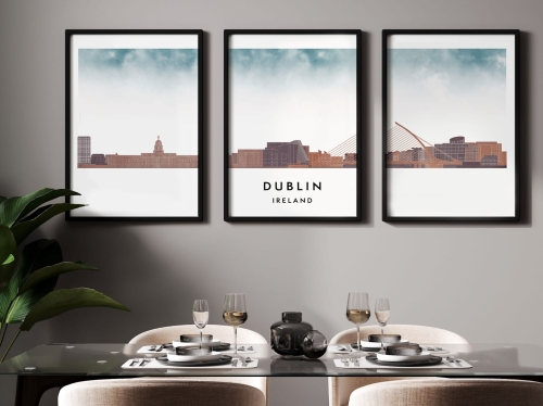 Plakat skylines TRYPTYK Dublin w stylu Watercolor/ Akwarelowym