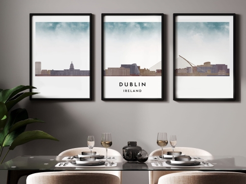 Plakat skylines TRYPTYK Dublin w stylu Watercolor/ Akwarelowym