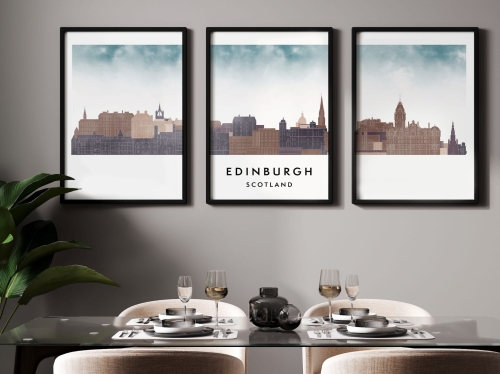 Plakat skylines TRYPTYK Edinburgh Edynburg w stylu Watercolor/ Akwarelowy