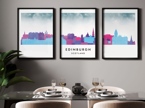 Plakat skylines TRYPTYK Edinburgh Edynburg w stylu Watercolor/ Akwarelowy
