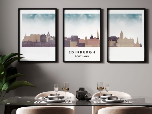 Plakat skylines TRYPTYK Edinburgh Edynburg w stylu Watercolor/ Akwarelowy