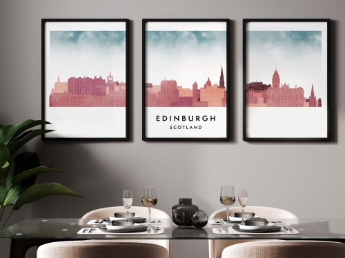 Plakat skylines TRYPTYK Edinburgh Edynburg w stylu Watercolor/ Akwarelowy