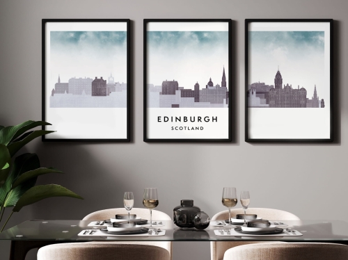 Plakat skylines TRYPTYK Edinburgh Edynburg w stylu Watercolor/ Akwarelowy