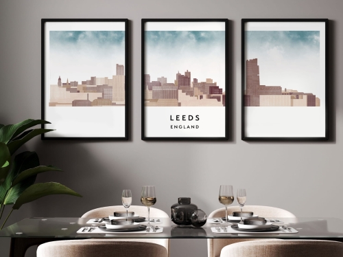 Plakat skylines TRYPTYK Leeds w stylu Watercolor/ Akwarelowym