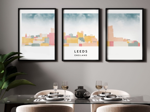 Plakat skylines TRYPTYK Leeds w stylu Watercolor/ Akwarelowym
