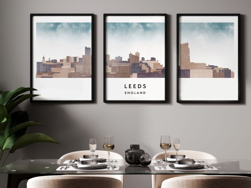 Plakat skylines TRYPTYK Leeds w stylu Watercolor/ Akwarelowym