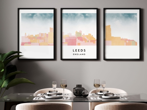 Plakat skylines TRYPTYK Leeds w stylu Watercolor/ Akwarelowym