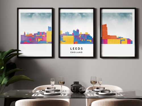 Plakat skylines TRYPTYK Leeds w stylu Watercolor/ Akwarelowym