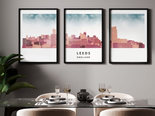 Plakat skylines TRYPTYK Leeds w stylu Watercolor/ Akwarelowym